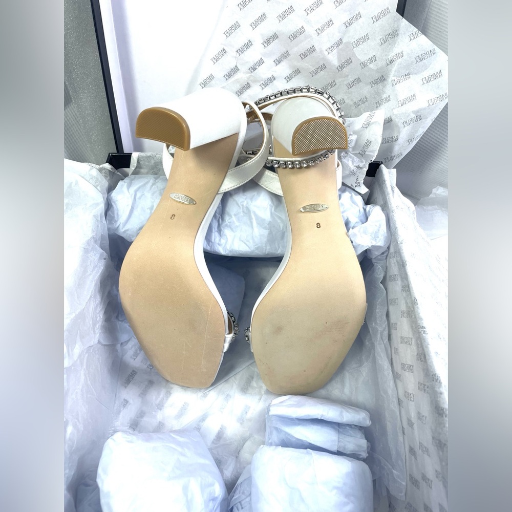 Badgley Mischka Tasmine Tall Evening Sandals. White Satin. - Picture 10 of 14